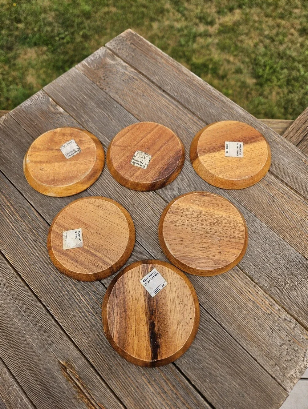 Tiki Bar Wood Coasters Set of 6 Handcrafted Philippines Vintage MCM